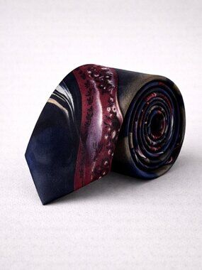 BOSA Silk Abstract Tie Blue Burgundy Artistic Pattern Designer Necktie
